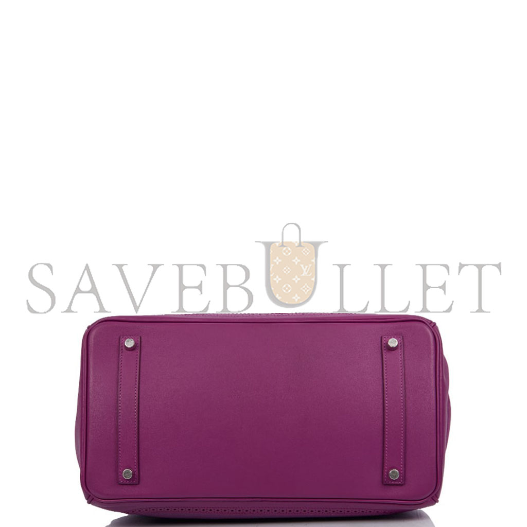 HERMÈS BIRKIN 35 SWIFT AND TOGO LACE SERIES ANEMONE PURPLE SILVER BUCKLE H082650CK06 (35*28*18cm)